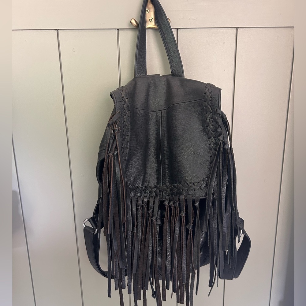 Fringe Black Leather Backpack